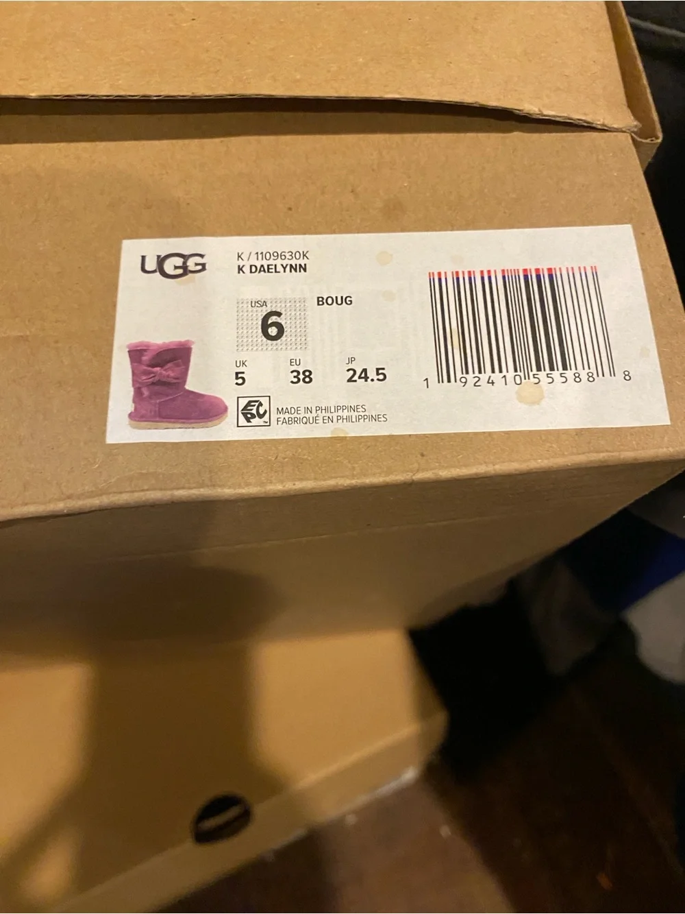 UGG Kids Daelynn Girls Boug dusty rose/mauve Suede side Bow Short Boots